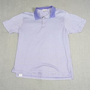 Peter Millar Polo Shirt Mens Large Purple White Striped Classic Fit Cotton